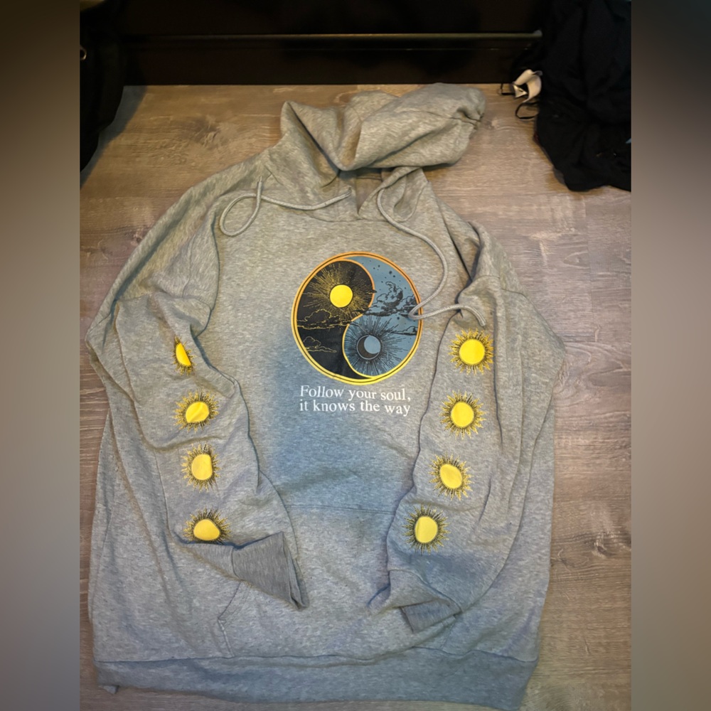 Gray Hoodie with Sun Design